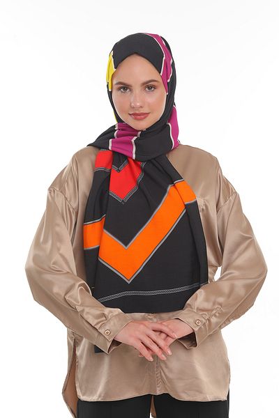 19V69 ITALIA Black Red Orange Modal Series Shawl with Scarf Strap 75x200 cm