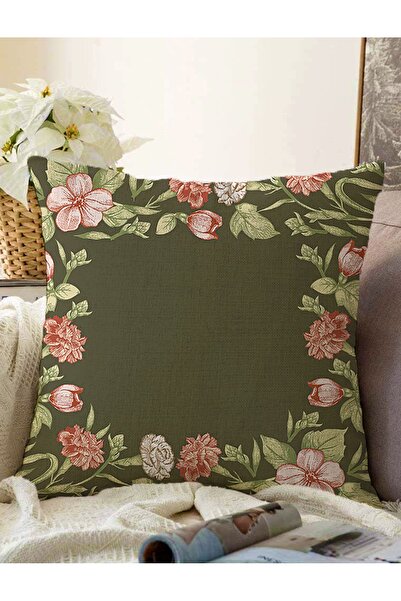 Realhomes Renkli Gül Motifli Dijital Baskılı Modern Raşel Örme Yastık Kırlent...