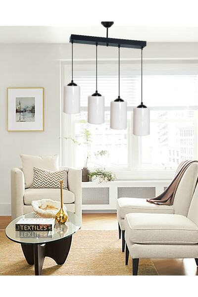 Etsylight Dora White Glass Sıralı Lüx 4 Antre Avize, Mutfak Avize, Salon Aviz...