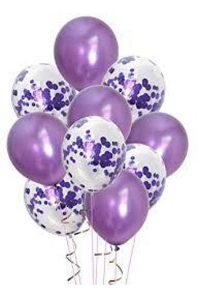 parti sürprizi Lilac Balloon Bunch with Confetti 10 Pieces