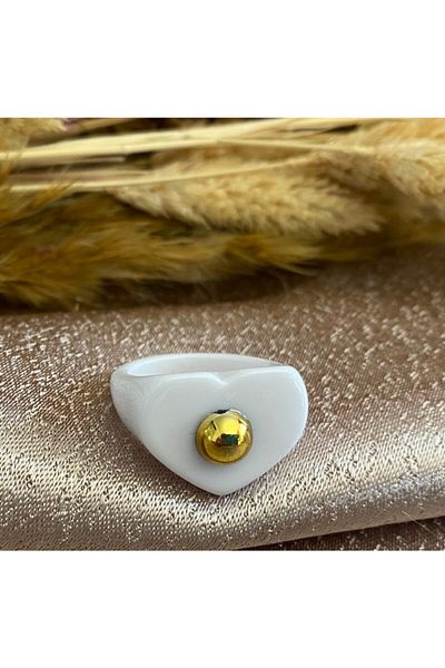 Markiz Takı White Heart Acrylic Ring Inner Diameter 19 Mm