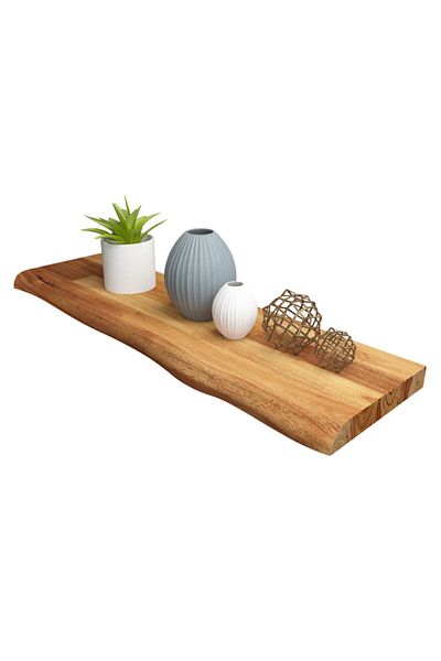 INTERBUILD REAL WOOD رف حائط عائم من Interbuild، أكاسيا صلبة، FSC، 90x25x3.8 سم، FJ، بحواف طبيعية، خشب الساج الذهبي