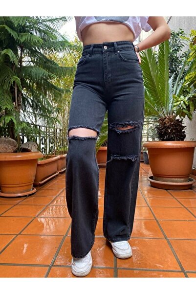 BİENAL BUTİK Жіночі чорні лайкрові джинси Polle з надзвичайно високими вільни...