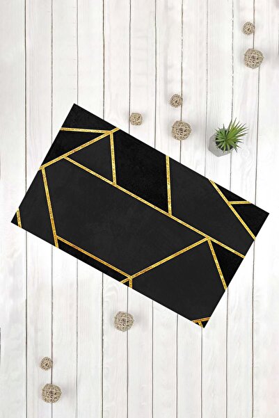 Evsebu Διακοσμητικό χαλάκι πόρτας πολλαπλών χρήσεων σε ριγέ μαύρο χρυσό