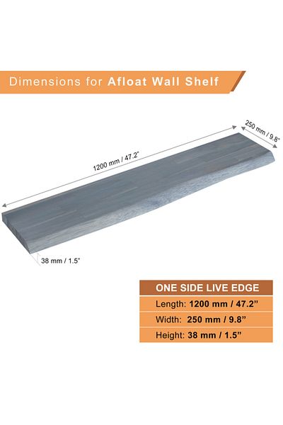 INTERBUILD REAL WOOD Interbuild Floating Wall Shelf,Solid Acacia,Fsc,120X25X3,8 Cm,Fj,Natural Edged,Dusk Gray
