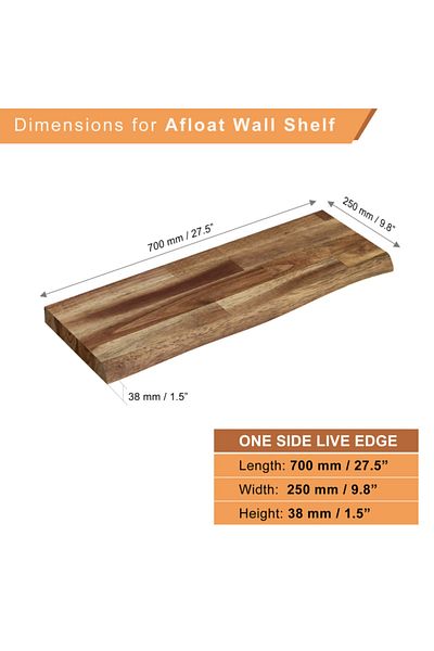 INTERBUILD REAL WOOD Interbuild Floating Wall Shelf,Solid Acacia,Fsc,70X25X3,8 Cm,Fj,Natural Edged,Brown