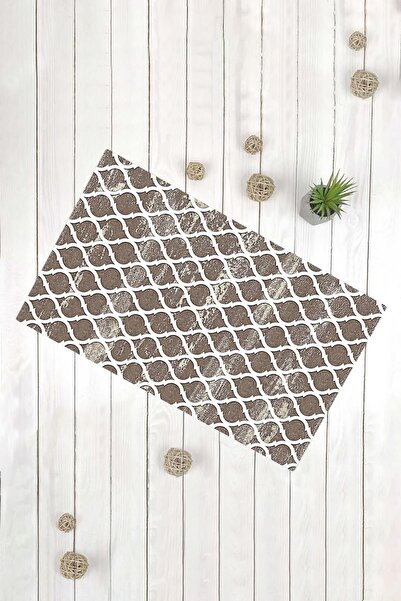 Evsebu Covoraș decorativ multifuncțional pentru ușă cu motiv geometric maro alb