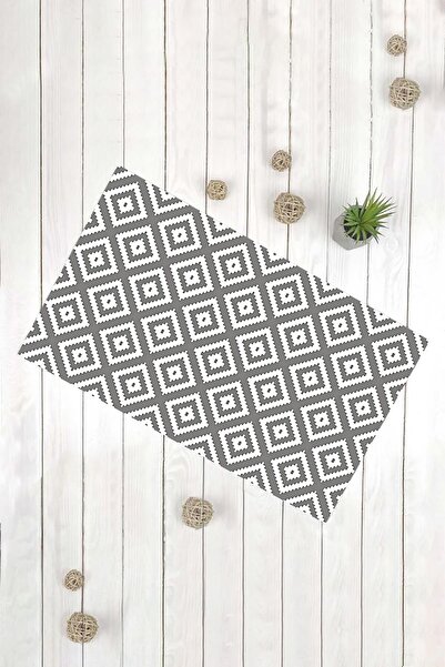 Evsebu Διακοσμητικό χαλάκι πόρτας πολλαπλών χρήσεων με οδοντωτό σχέδιο γκρι λευκό