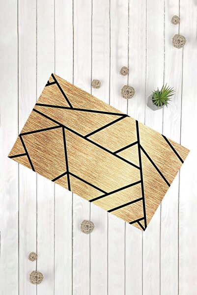 Evsebu Striped Gold Black Multi-Purpose Decorative Door Mat