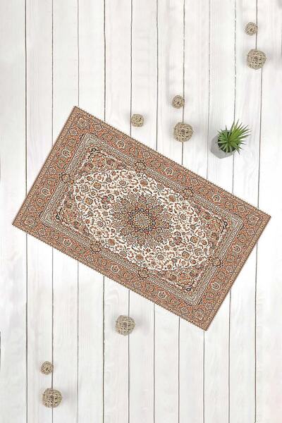 Evsebu Μοτίβο χαλιού Πορτοκαλί Κρέμα Διακοσμητικό Μπροστινό Χαλάκι Πόρτας πολλαπλών χρήσεων