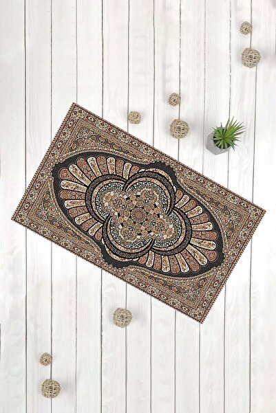 Evsebu Model de covor cu flori Covor decorativ multifuncțional negru pentru ușă