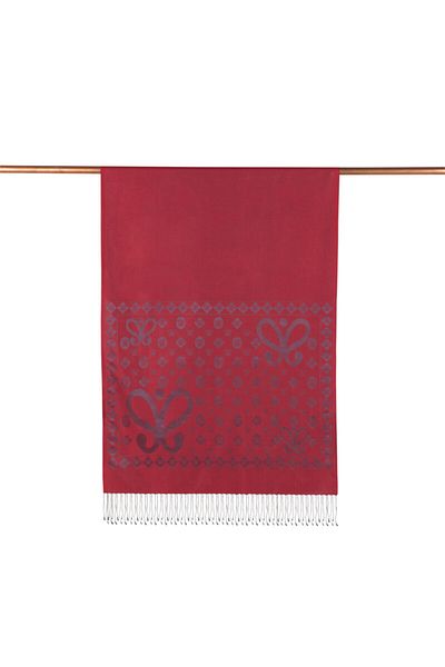 ipekevi Burgundy Semi Monogram Patterned Silk Shawl