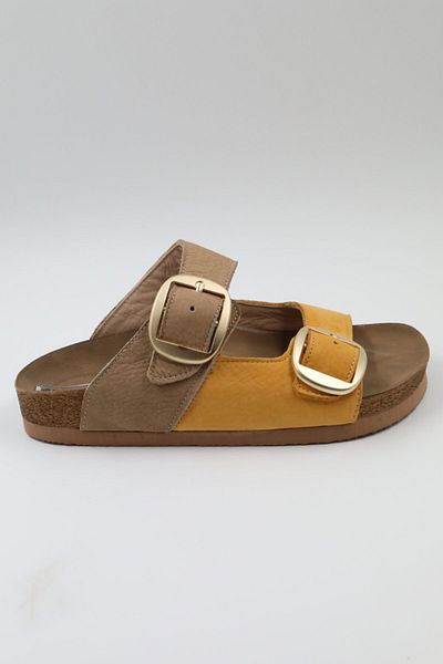 PASSAGE SHOES 6104 Γυναικείες παντόφλες Mink Mustard από γνήσιο δέρμα σουέντ