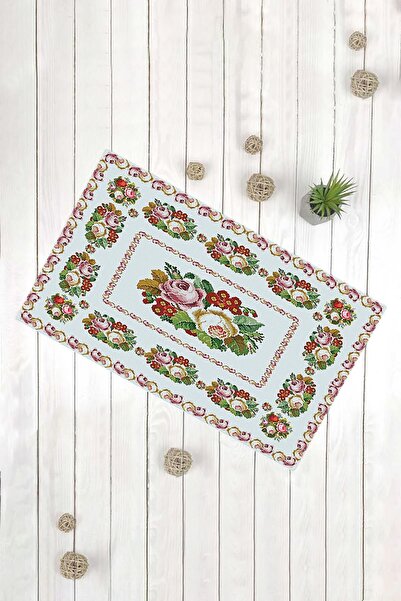 Evsebu Covoraș decorativ multifuncțional pentru ușă, cu cadru floral, mentă