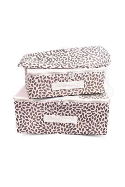 REKHOME 3-Piece Gray Leaf Patterned Suitcase Organizer Suitcase Organizer Set