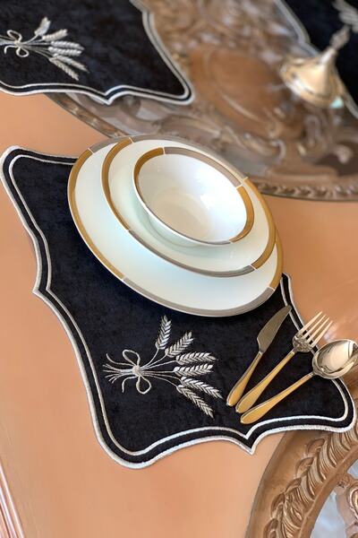 BERNOLİ Başak Amerikan Servisi Supla 6 Lı Takımı Kadife Siyah-gümüş