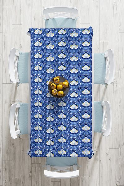 Realhomes Blue Floor Butterfly Floral Design Special Față de masă modernă imprimată digital