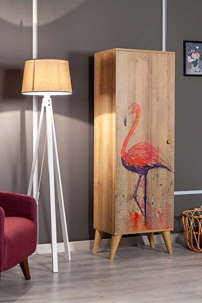 SANDALİE Bingo Flamingo / 8 Raflı Tek Kapaklı Çok Amaçlı Mutfak Dolabı Banyo ...