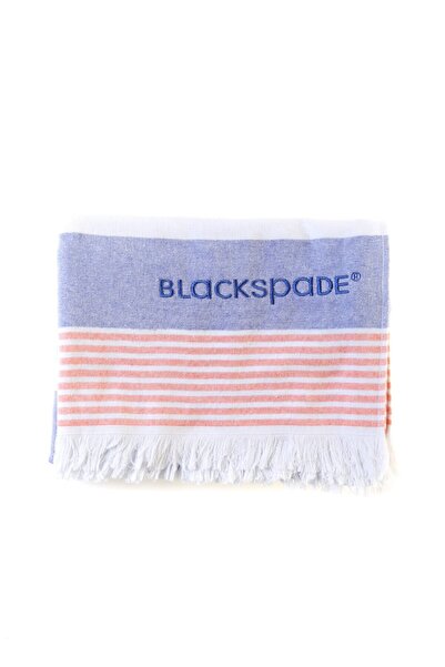 Blackspade Desenli Kırmızı Çizgili Beyaz Unisex Plaj Havlusu