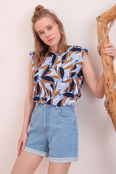 Trend Alaçatı Stili Shorts - Blue - High Waist