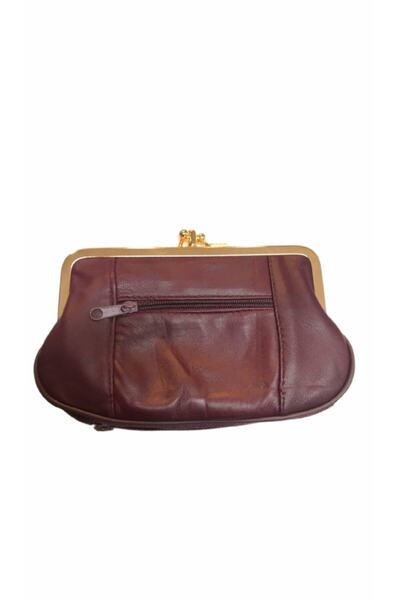 Erzeno Portofel de dama din piele naturala rosie claret