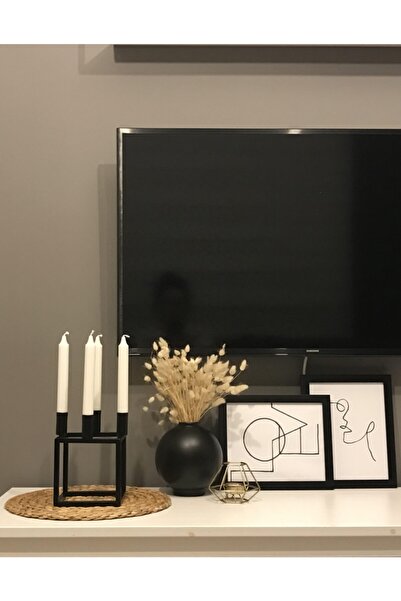 Kübra Özdemir Store Metal Küp Mumluk & Şamdan Siyah Iskandinav Tarzı Minimal