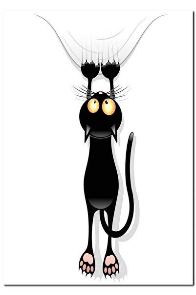 Cakatablo Ξύλινος πίνακας με αστεία εικόνα κινουμένων σχεδίων με μαύρη γάτα (...