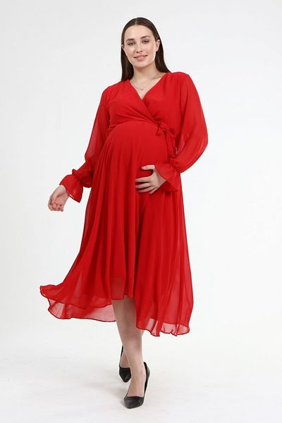 MACFLY Double Breasted Neck Chiffon Dress