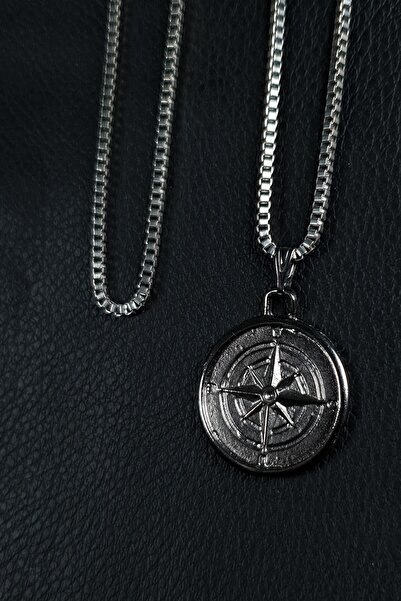 Dukkanka Pusula Kare Zincir Unisex Kolye