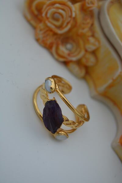 Stoneage Jewellery Kırma Ametist Ve Inci Tasarım Yüzük
