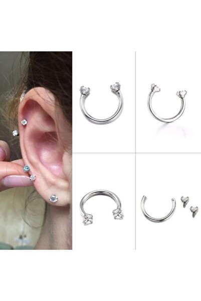 Jaida Moda Kadın Cerrahi Çelik 6mm Zirkon Taşlı Helix Tragus Septum Piercing