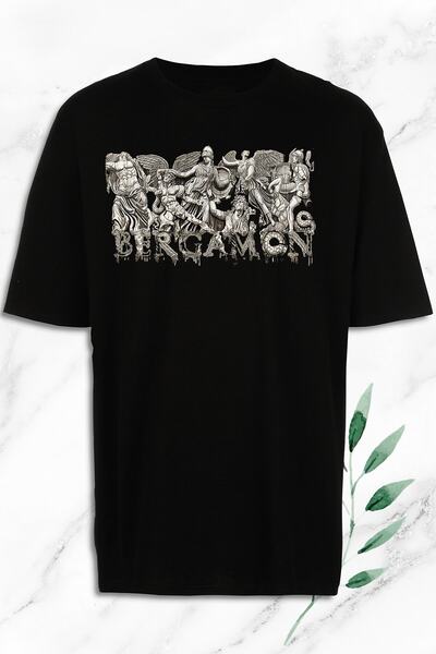 perseusshopping Oversize kroj Mitologija Drevni grad Bergamon Štampano Crna m...
