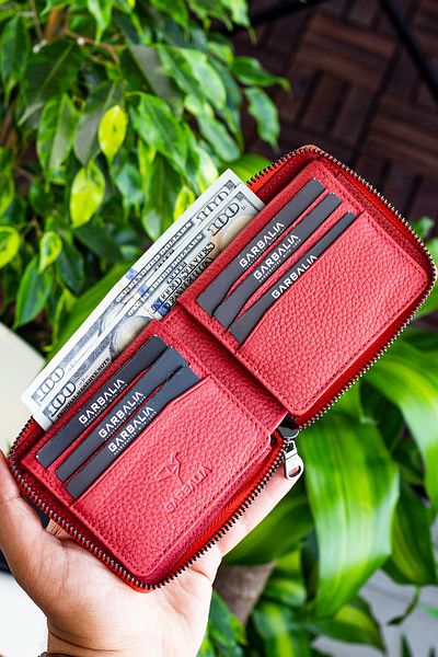 Garbalia Carole Genuine Leather Zipper Lockable Dusty Rose Unisex Wallet