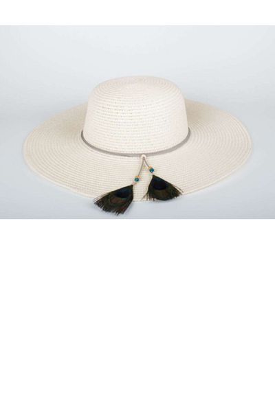 dfit Straw Hat Peacock Feather Beaded