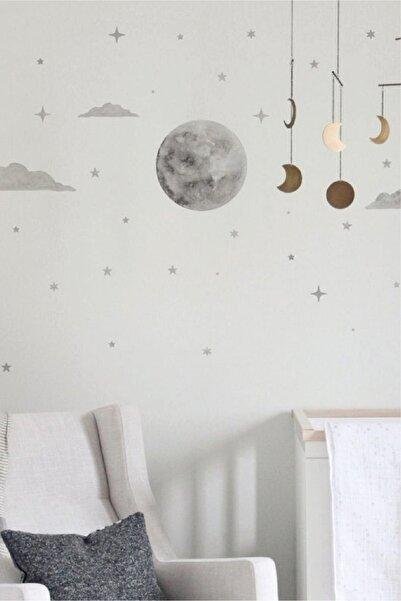 WALLHUMAN Bulutlu Dolunay Çocuk Odası Duvar Stickerı