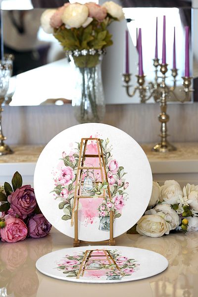 Realhomes 2-Piece Flower Corner Special Design Digital Printed Decorative Round Charger & Placemat