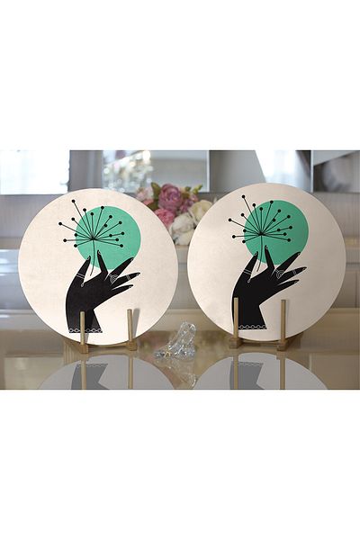 Realhomes 2-Piece Artistic Green Floral Design Digital Printed Modern Round Plate & Placemat