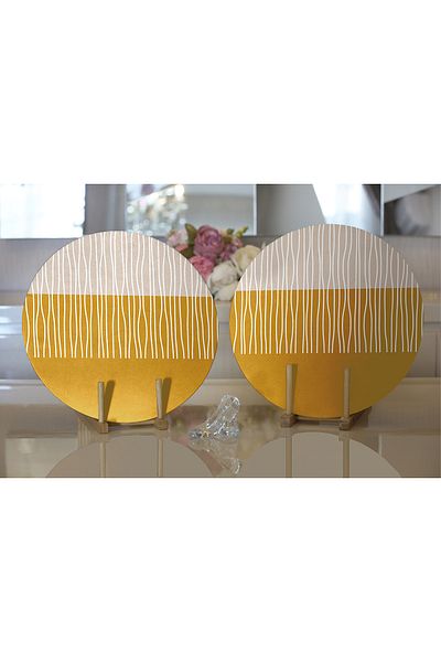 Realhomes 2-Piece Striped Retro Design Digital Printed Decorative Round Plate & Placemat