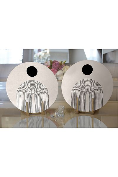 Realhomes 2-Piece Abstract Style Digital Printed Decorative Round Plate & Placemat with Onedraw Drawing