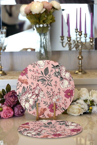 Realhomes 2-Piece Daisy & Rose Designed Digital Printed Decorative Round Plate & Placemat
