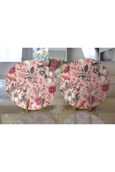 Realhomes 2-Piece Daisy & Rose Designed Digital Printed Decorative Round Plate & Placemat
