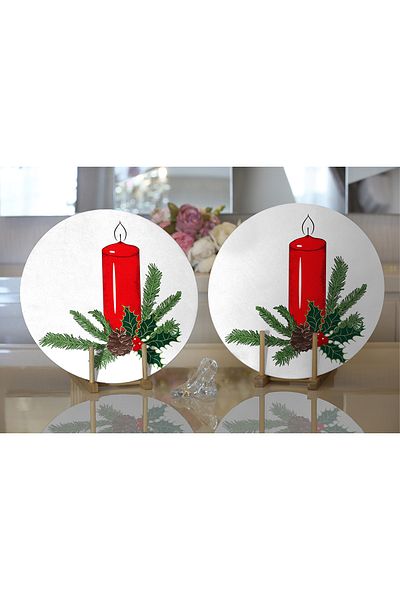Realhomes 2-Piece Red Candle Design Digital Printed Modern Round Charger & Placemat