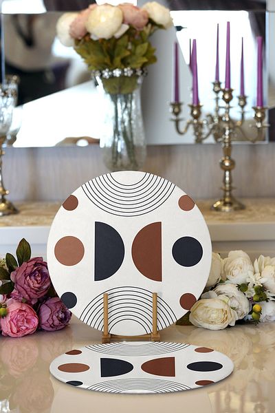 Realhomes 2-Piece Abstract Style Digital Printed with Onedraw Drawing Modern Round Charger & Placemat