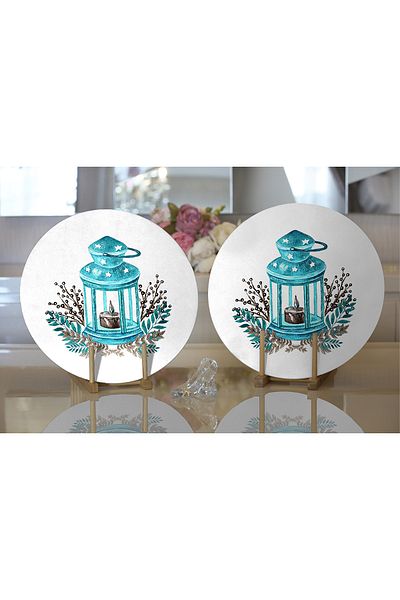 Realhomes 2-Piece Watercolor Drawing Candle Holder Designed Digital Printed Decorative Round Charger & Placemat