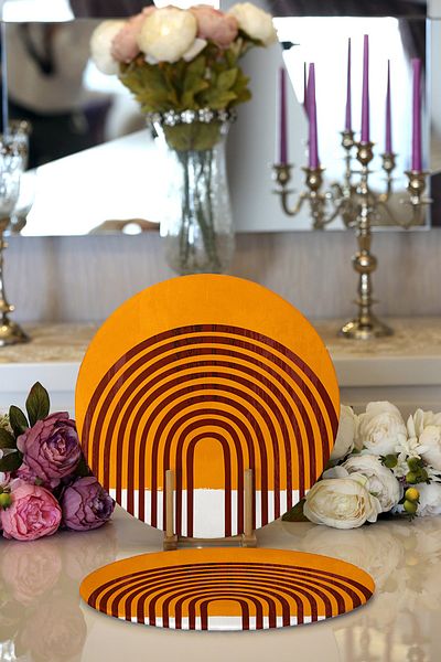 Realhomes 2-Piece Artistic Boho Drawing Digital Printed Decorative Round Plate & Placemat