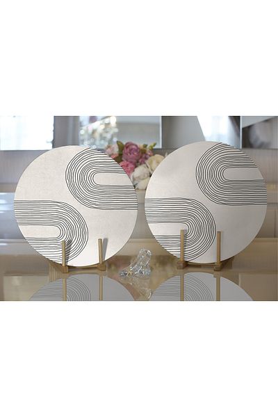 Realhomes 2-Piece Abstract Style Digital Printed Decorative Round Plate & Placemat with Onedraw Drawing