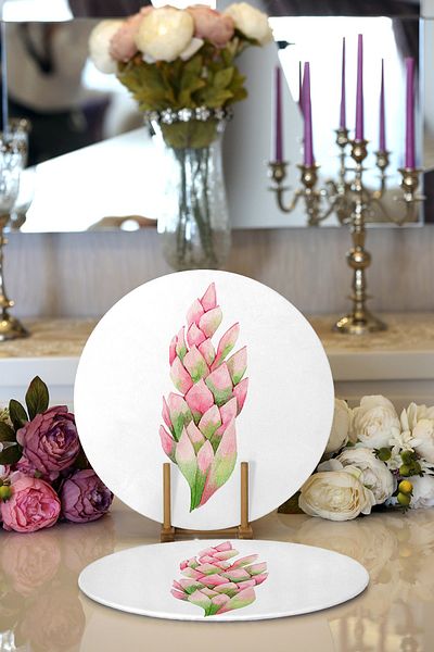 Realhomes 2-Piece Exotic Leaf Design Digital Printed Decorative Round Plate & Placemat