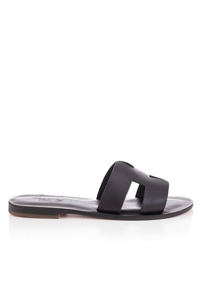 DaphneSandals Χειροποίητες γυναικείες παντόφλες από γνήσιο δέρμα μαύρες - 2108