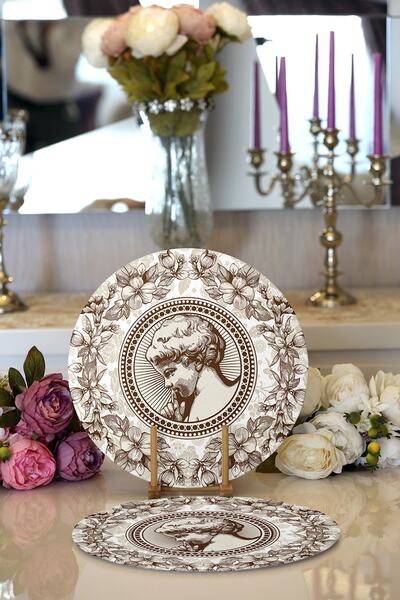 Realhomes 2'li Çiçek Çerçeveli Portre Desenli Dijital Baskılı Dekoratif Yuvar...