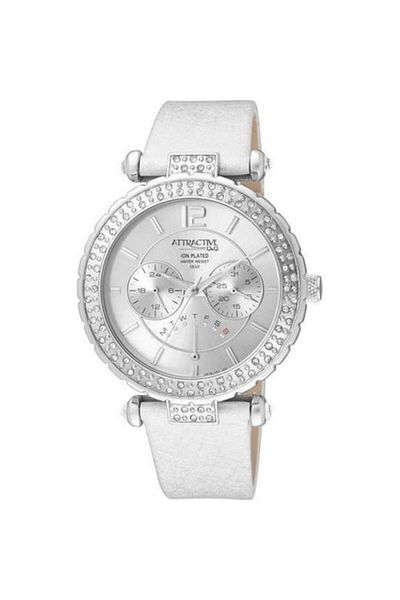 Q&Q Attractive Women's White Color Function Stone Wrist Watch